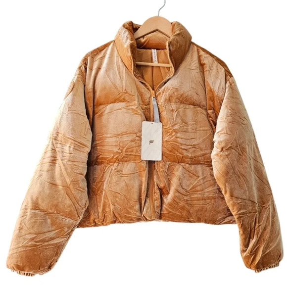Fabletics Wander Velour Cropped Puffer Women's Jacket In Light Honey Size Small. - Picture 6 of 16